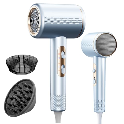 Sèche‑cheveux ionique professionnel 2400W Moteur AC, 3 Réglages Température 2 Vitesses, Bouton Air Chaud/Froid, 300M Ions Négatifs, Diffuseur Inclus pour...