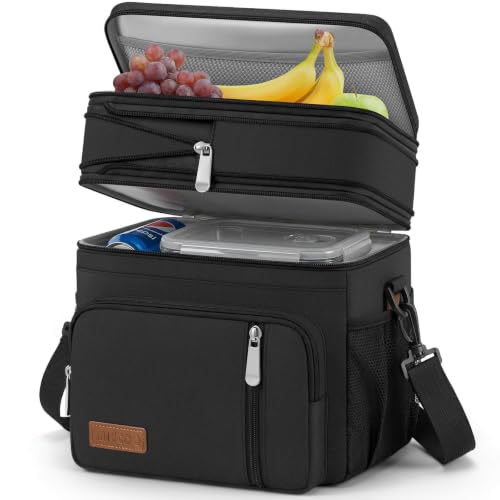 MIYCOO Lunch Bag & Lunch Box for Men Women, Double Deck Leakproof Insulated Soft Large Adult Camping Cooler bag for Work, Beach, Picnic, Travel (Black, 15L)