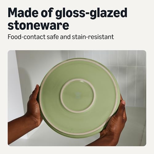 Image of Amazon Basics Glazed Stoneware Dinner Plates, Ceramic 4-Piece Set, Microwave, Dishwasher and Freezer-Safe, 10.5 in., Olive