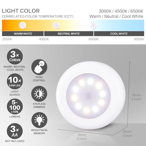 Star-Spangled US-8018-WH4 4 Pack 3.1 Inch Dimmable Push Tap Lights thumb #3