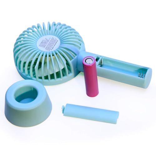 Image of Portable Handheld Fan, USB Rechargeable, 3 Speed Settings, Mini Desk Fan with Stand, Green, for Office Bedroom Outdoor Travel
