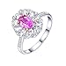 AmDxD Alliance Femme Or Blanc 18 Carats, Bague de Femme Fleur Rose Saphir 1.06ct avec Blanc Diamant Bague Femme Taille 47.5