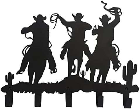 VIVICOMFY Western Cowboy Coat Hooks Wall Art Decor-Cowboy Hangers and Key Hooks Holder-Clothes Hat Rack and Backpack Hanger-Sweet Home Decor for Storage, Living Room, Hallway, Office (Black)