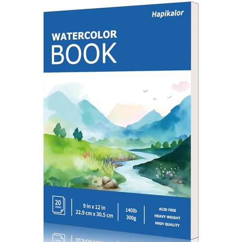 Image of Hapikalor Watercolor Paper Pad, 9 inchx12 inch 140lb /300gsm Artist Drawing Sketch Book, Paper Pad, Art Journal, Arts and Crafts Supplies for Adults Kids, Paint Set, Colors, Canvas Painting, Watercolors, Blue
