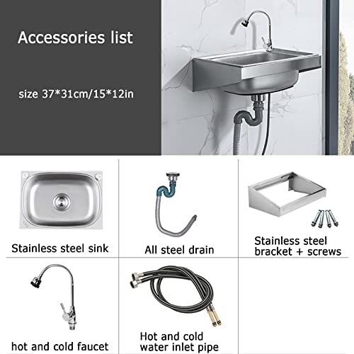 Wall Mounted Sink, Laundry Sink And Utility Tub, Utility Sink, Basin With Tap And Drain, Multipurpose Laundry Portable Vanity, Space Saver, Garage Garden Kitchen Laundry, Outdoor ( Size : 37*31Cm/15*1 #TOP6