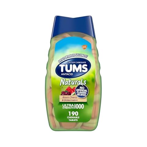 TUMS Naturals Ultra Strength Antacid Chews for Heartburn Relief, Great for a Summer BBQ - Black Cherry & Watermelon - 190 Count Cover