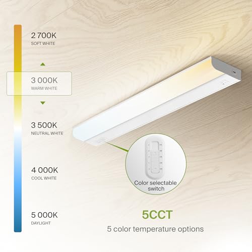 Image of ASD LED Under Cabinet Lighting Hardwired, 24 Inch 12W 2700K-5000K Selectable, 1051LM, CRI90+, Direct Wire Linkable Under Counter Lights for Kitchen, Dimmable Under Cabinet Lights, White, UL Certified