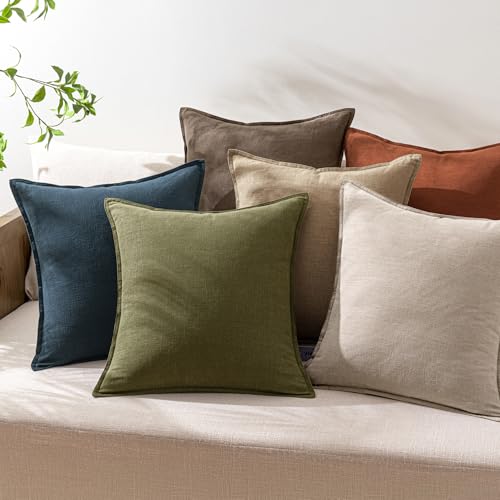 Image of 24x24 Inch Set of 2 Decorative Linen Solid Throw Pillow Covers Boho Farmhouse Euro Pillows Modern Neutral Home Decor for Couch Sofa Living Room Bed,Natural Linen