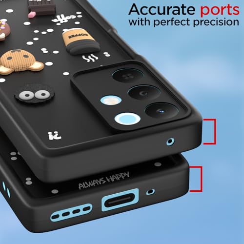 Image of Outlouders Back Cover for Realme Narzo 90X 5G / Realme C85 5G / Realme 15X 5G | 3D Cartoon Bear Cute Fun Silicone Full Body Protection Bumper Case (Black)
