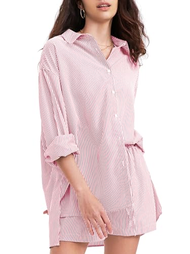 EXLURA Women's Summer 2 Piece Sets Long Sleeve Button Down Shirts Matching Short Sets Beach Vacation Cruise Outfits 20254