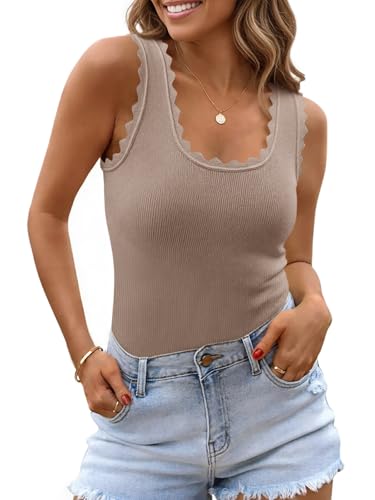 Image of Saodimallsu Womens Ribbed Knit Tank Top Summer Sleeveless Square Neck Casual Basic Slimming Sweater Vest Tops