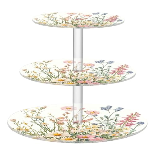 CEBUGI 3 Tier Cupcake Stand Wildflowers Round Cup Cake Holder