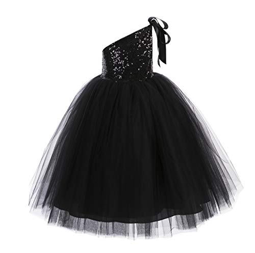 Image of Baby Girls' Sequins Net Cotton One Shoulder Birthday Parties Wedding Gown Kids Dresses