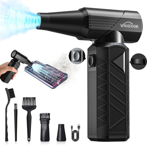 WHATOOK Compressed Air Duster: 180000RPM Air Blower with Stepless Speed Regulation Mode, Electric Air Duster with Brushless Motor, Air Duster for Keyboard, Computer, Car and Home Cleaning?Black?