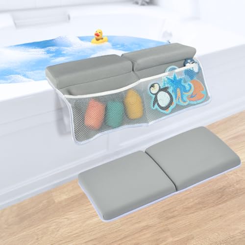 Image of KUPIP Baby Bath Kneeler and Elbow Rest Pad Set Thick & Comfortable 1.5", with Extra Storage for organizing Bath Toys. Quick Dry and Foldable. Perfect for Newborn Bath Essentials