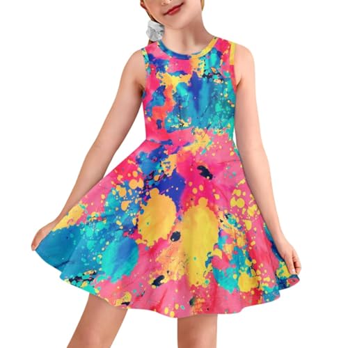 GLUDEAR Girls Print Summer Sleeveless A-line Swing Flared Dresses Toddler Casual Party Skater Dress 3-16 Years