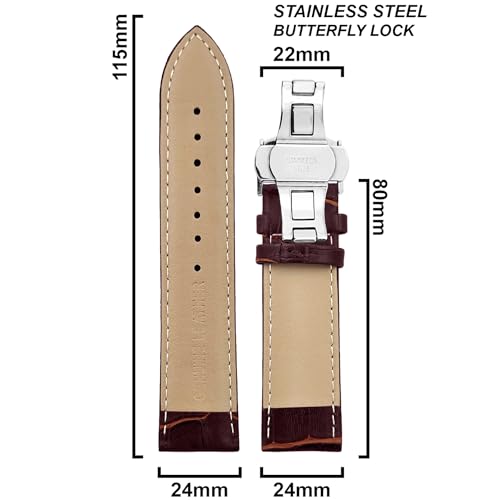Image of DBLACK ''HOOK'' Leather Watch Strap with Butterfly Lock, Bamboo Design Pattern Full Padded Watch Belt / / For 18mm, 20mm, 22mm, or 24mm Watch Band (Choose Your Size & Color)