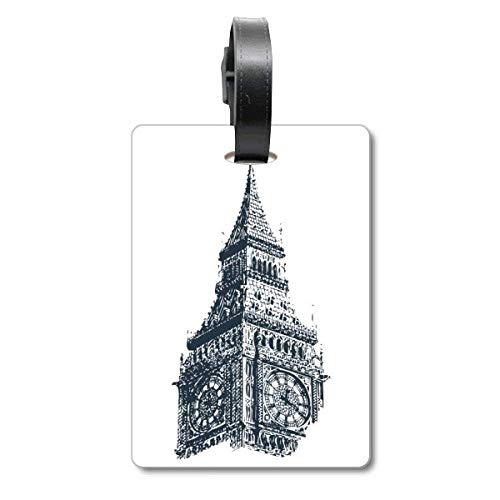 Étiquette de valise croquis Bell Tower en cuir résistant pour bagage