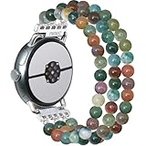 C&L Accessories Compatible with Google Pixel Watch 3 45mm Band Beaded Natural Gemstone Bracelet Replacement Strap (Indian Agate)