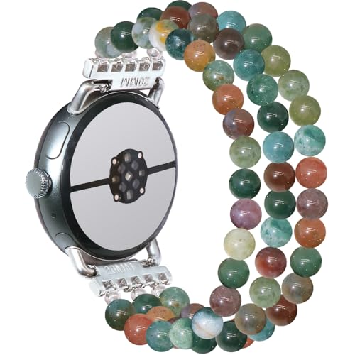 C&L Accessories Compatible with Google Pixel Watch 3 45mm Band Beaded Natural Gemstone Bracelet Replacement Strap (Indian Agate)