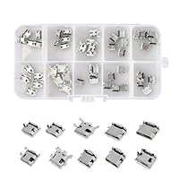 Elitecran 50 Stück Micro USB Buchse Stecker, 180 Grad 5-polig DIP, 10 Modelle 5pcs von jedem Typ Verbinder Set für Telefon,Micro-USB Reparatur-Ersatzadapter-Sortiment
