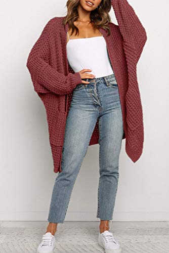 Zesica Women's 2023 Fall Long Batwing Sleeve Open Front Chunky Knit Cardigan Sweater,Brickred,Small #TOP7