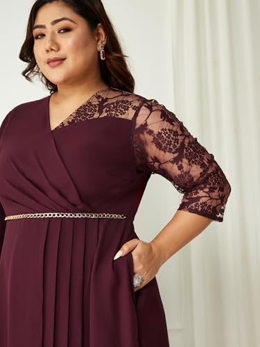 Image of Miss Chase A+ Women's Floral Printed Relaxed Fit V -Neck 3 /4Th Sleeve Georgette Maxi Dress