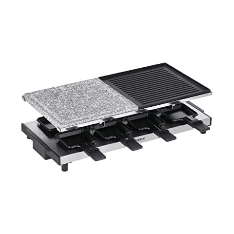 SEVERIN Raclette-Grill mit Naturgrillstein und Grillplatte, Raclette mit antihaftbeschichteter Grillplatte, Tischgrill für 8 Personen, max. 1.700 W, Edelstahl / schwarz, RG 2373 Cover