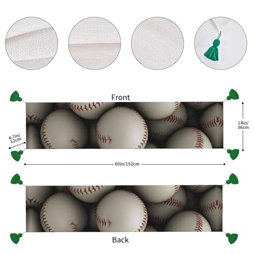 Chemin de table imprimé baseball rustique avec pompons 35x152 cm