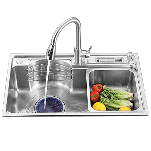 Évier de cuisine à cuve unique avec étagère et accessoires intégrés
