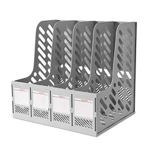SAYEEC Desktop File Magazine Folder Holder 4 Section Hollow Documents Organizer File Dividers Cabinet Shelf Frames Rack Display and Storage Grey