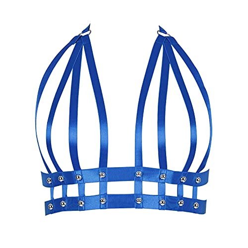 JMMHSS Damen Body Harness in Übergröße verstellbare Dessous Punk Gothic Gürtelkäfig Festival Rave Dance Zubehör (Königsblau) Cover