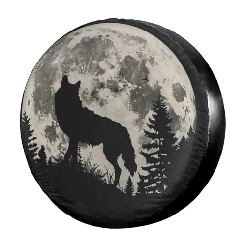 Image of Full Moon Trees Wolf Spare Tire Cover Dust-Proof Wheel Tire Cover Fit Trailer, RV, SUV and Many Vehicle 17 Inch