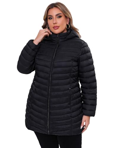 ANOTHER CHOICE Plus Size Puffer Jacket for women, Packable Hooded Lightweight Travel Puffy Jacket (1X-6X)