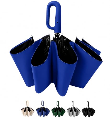 Image of Auto Open Umbrella with Carabiner Hook Handle - 3 Fold Compact Travel Umbrella for Men & Women | Double Fibreglass Wind Resistant Frame | UV Coated Sun & Rain Protection