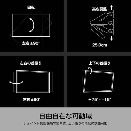 GRAPHT モニターアーム ゲーミング デスクマウント 34インチ対応 日本メーカー 3年保証 耐荷重2-9kg シングルモニターアーム クランプ式 グロメット式 デスク設置用 VESA規格対応 多角度調節 ケーブル収納 台 【Aero M9C】 ブラック