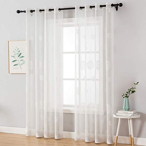 Miulee White Sheer Curtains With Floral Design Embroidered For Living Room Bedroom 2 Panels Of 84 Inches Long Boho Curtain Drapes For Light Filtering Grommet Top #TOP7