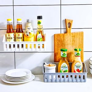 RANSH MART Pack of 2 Shelve Drillingless, Kitchen & Bathroom Accessories Organizer Multipurpose Storage Plastic Shelves with 4 Self Adhesive Stickers