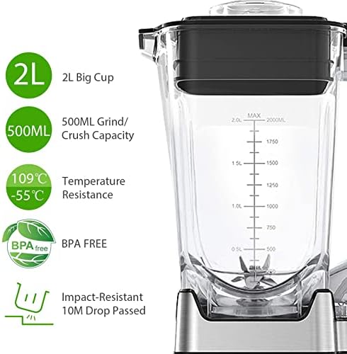 Blender Smoothie Maker, 2000W Smoothie Maker with 8 Adjustable Speeds 4 Preset Programs, Smoothie Blender Food Blender with 2L BPA Free Food Container, 8 Sharp Stainless Steel Blades, 30000RPM