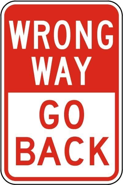 Miniatura 1 de Letrero de hojalata retro con texto en inglés "Wrong Way Go Back", divertido letrero rústico de garaje para bar, cueva de hombre, tienda, gran
