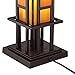 Robert Louis Tiffany Prairie Style Mission Rustic Pillar Accent Table Lamp Bronze Iron Column Hand-Cut Amber Stained Art Glass for Living Room Bedroom House Bedside Nightstand Home Office Family