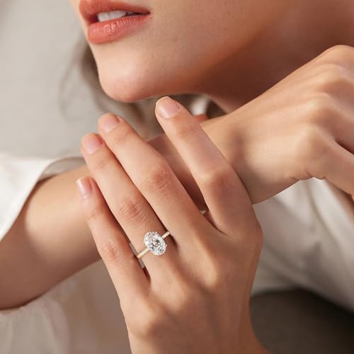 AllenCOCO Halo Engagement Rings – Thick 14K Gold Plated & Brilliant Cut CZ Promise or Wedding Rings for Women Ideal for Travel and Daily Wear3