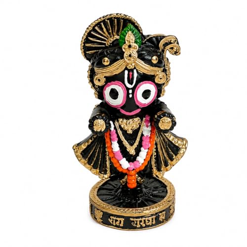 Image of eCraftIndia Lord Jagannath Idol Black & Golden Decorative Showpiece for Home Temple Puja Room Office Desk Spiritual Gift Handcrafted Resin Figurine Traditional Hindu God Murti for Vastu Decor