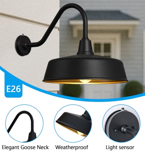 Image of JOESA 15 inch Large Outdoor Barn Lights, Dusk to Dawn Gooseneck, 2-Pack