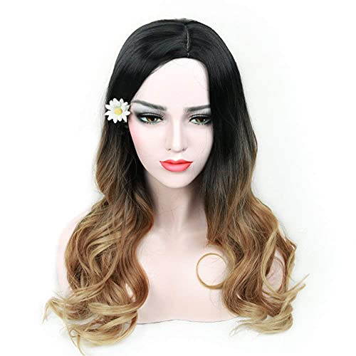 Quantum Love Wigs Ombre Wig Black To Light Brown Side Part Long Wavy Wig Heat Resistant Synthetic Daily Party Wig For Women (Ombre Black To Light Brown) #TOP2