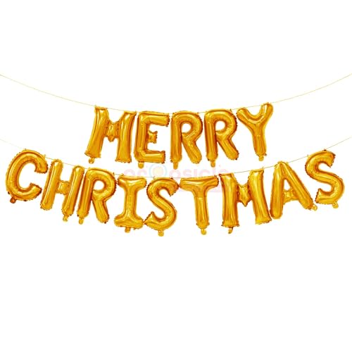 Image of Propsicle 16 inch Golden Letter Merry Christmas Foil Balloon Merry Christmas Party Decoration Xmas Decor Indoor Balloon - Pack of 14 Balloons