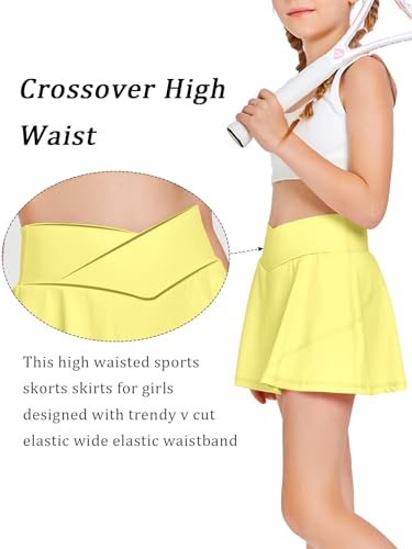 Image of Haloumoning Girls Tennis Skirt High Waisted Athletic Skorts | Pockets Shorts, Crossover,Workout Golf Running Skirts