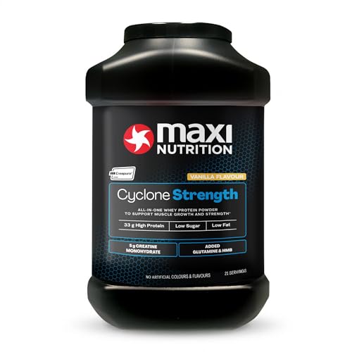 MaxiNutrition - Cyclone Vanilla - Premium Whey Protein Powder with Added Creatine Glutamine & HMB Low in Sugar and Fat Vegetarian-Friendly - 31g Protein 1.26kg. NO Artificial Colours OR Flavours