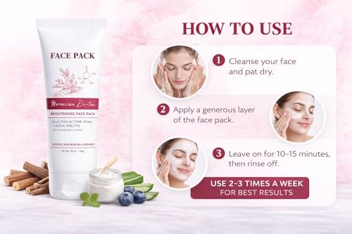 Image of NEW Moroccne DeTan Brightening Face Pack for Advance Skin Renewal Radiance 100gm Clay Mask