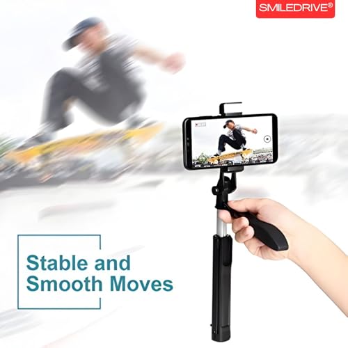 Image of SMILEDRIVE Selfie Stick Gimbal Tripod with Handle Stabilizer builtin LED Flash Light Wireless Bluetooth Clicker